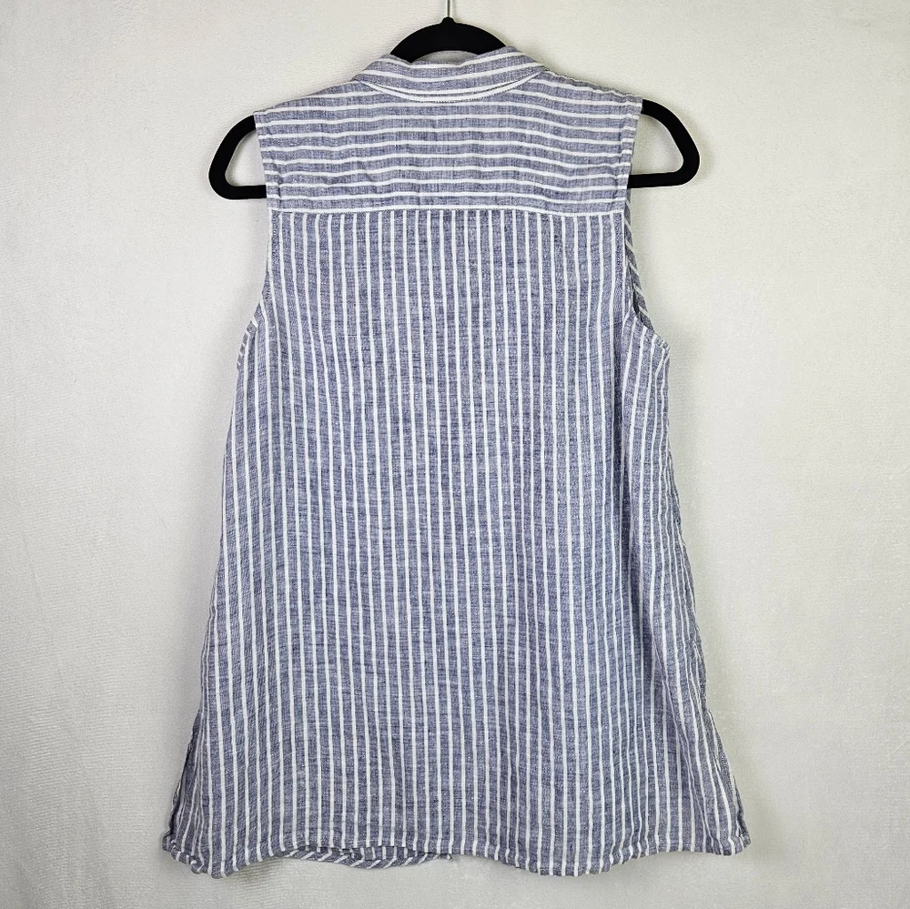 J Jill Love Linen 100% Linen Coastal Nautical Striped Button Down Tank Top MP - Picture 2 of 5